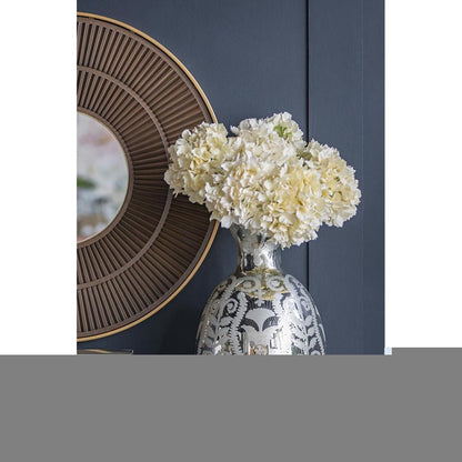 18" Antiqued Silver Floral Glass Table Vase HomeRoots