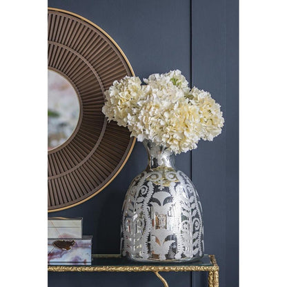 18" Antiqued Silver Floral Glass Table Vase HomeRoots