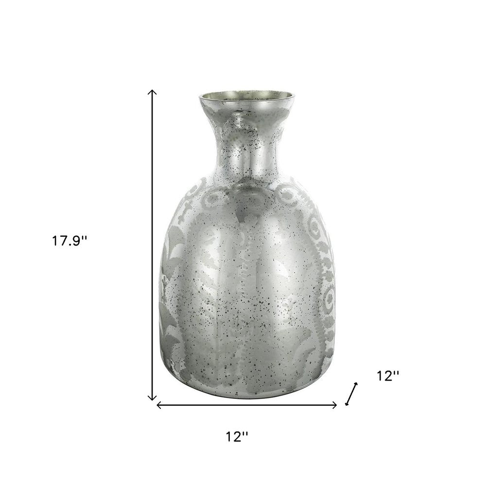 18" Antiqued Silver Floral Glass Table Vase HomeRoots