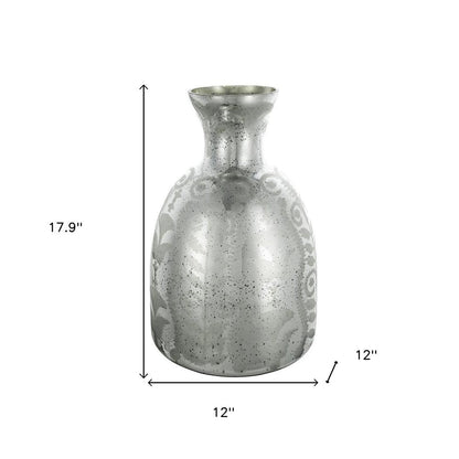 18" Antiqued Silver Floral Glass Table Vase HomeRoots