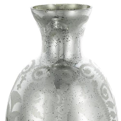 18" Antiqued Silver Floral Glass Table Vase HomeRoots