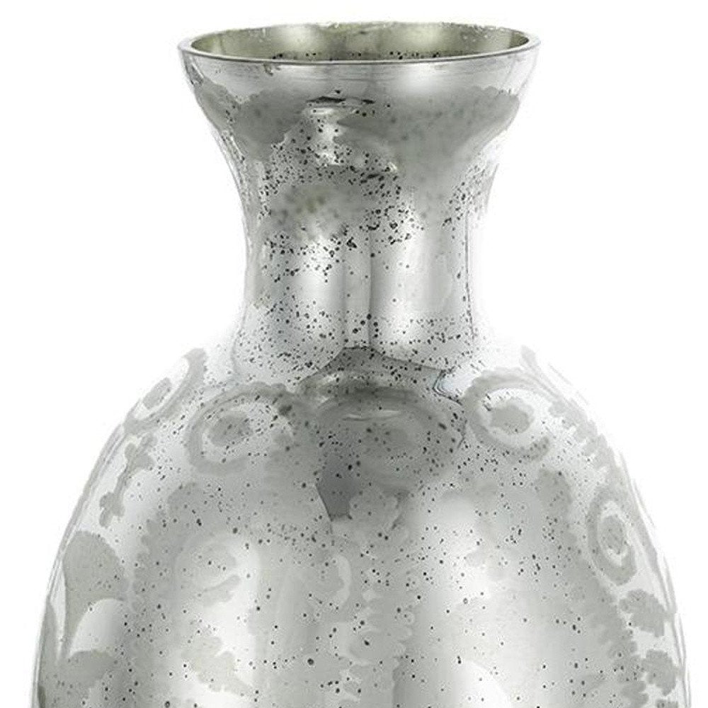 18" Antiqued Silver Floral Glass Table Vase — view 25
