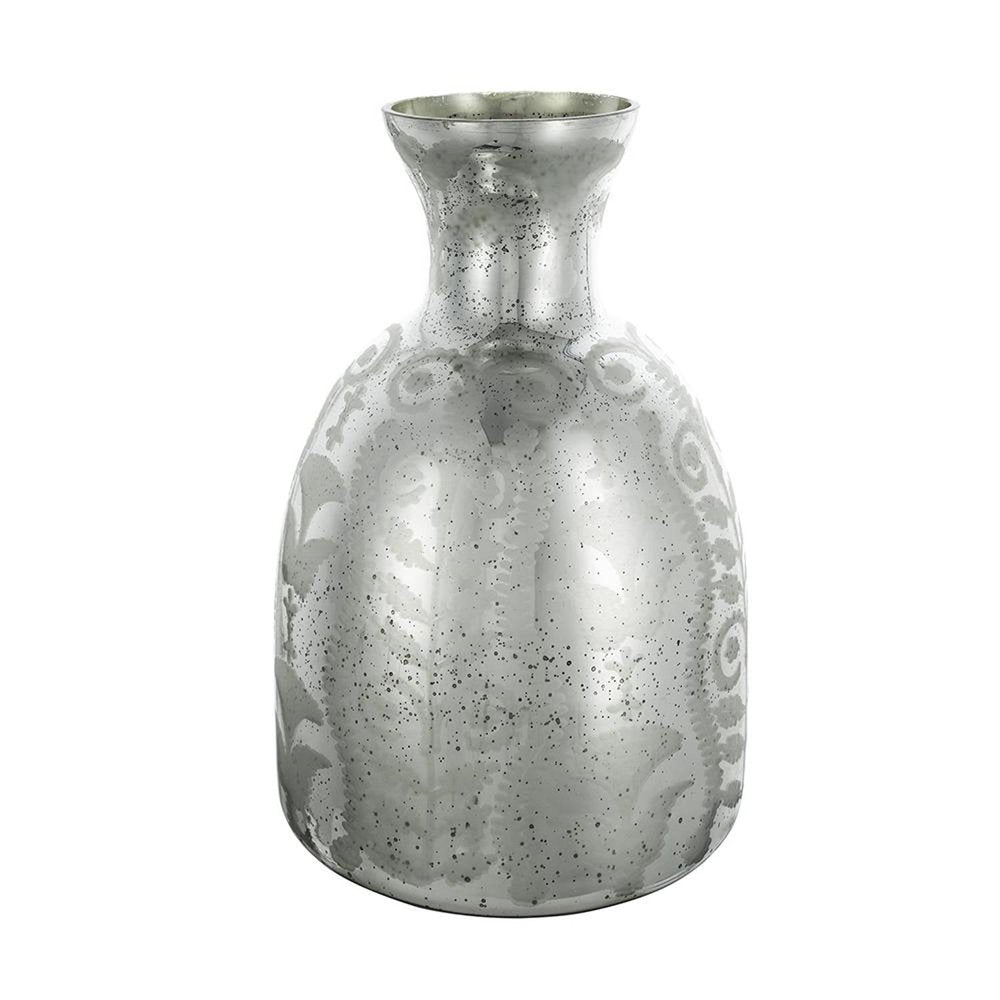 18" Antiqued Silver Floral Glass Table Vase HomeRoots
