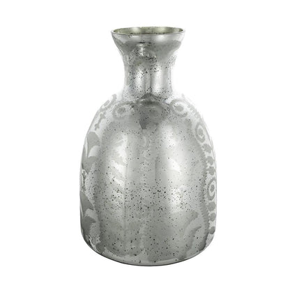 18" Antiqued Silver Floral Glass Table Vase HomeRoots