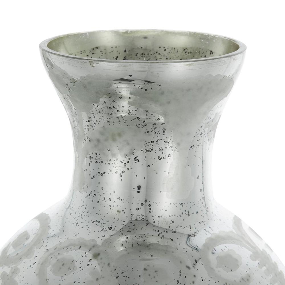 18" Antiqued Silver Floral Glass Table Vase HomeRoots