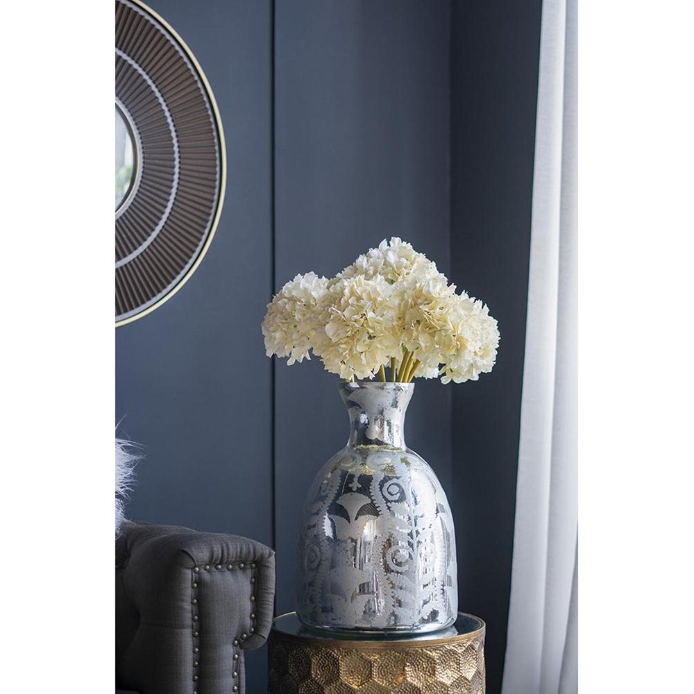 18" Antiqued Silver Floral Glass Table Vase HomeRoots