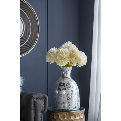 18" Antiqued Silver Floral Glass Table Vase HomeRoots