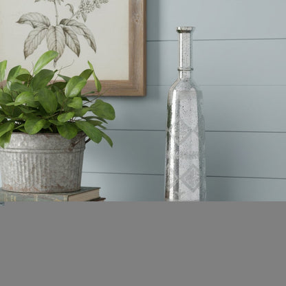 30" Antiqued Silver Floral Glass Bottle Table Vase HomeRoots