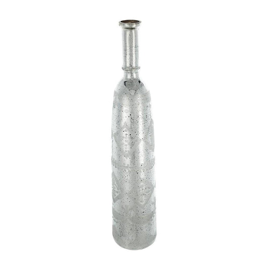 30" Antiqued Silver Floral Glass Bottle Table Vase HomeRoots
