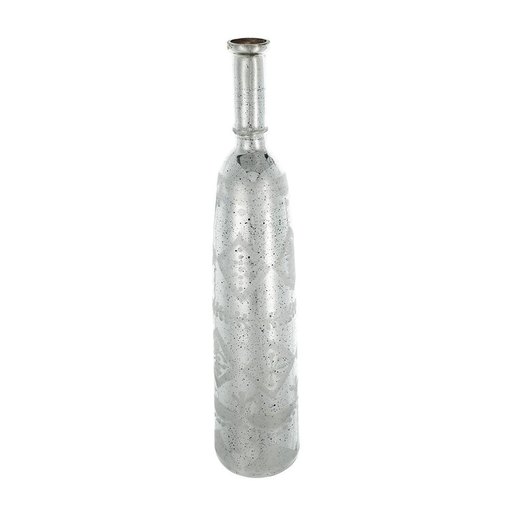 30" Antiqued Silver Floral Glass Bottle Table Vase HomeRoots