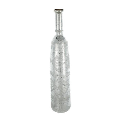 30" Antiqued Silver Floral Glass Bottle Table Vase HomeRoots