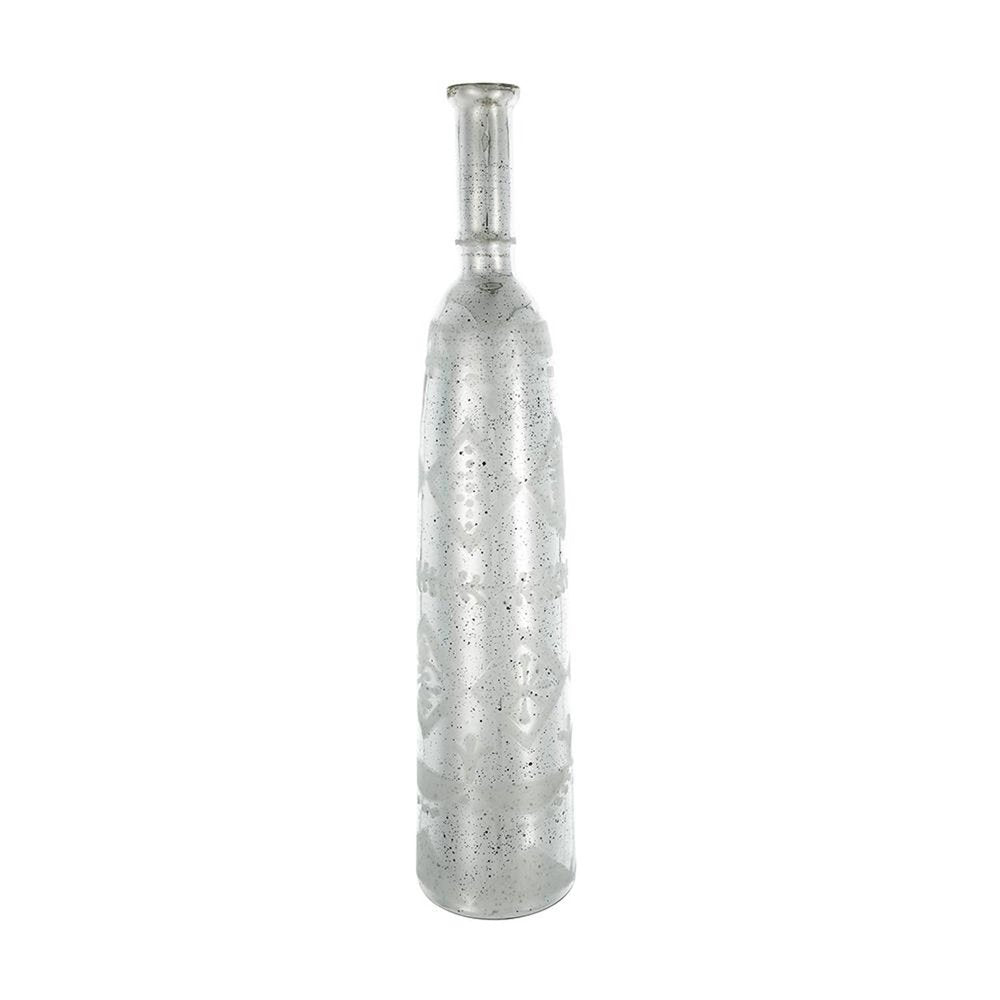 30" Antiqued Silver Floral Glass Bottle Table Vase HomeRoots