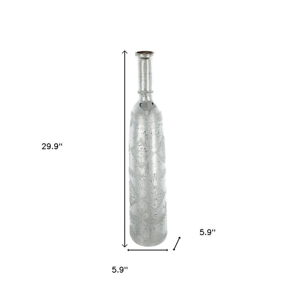 30" Antiqued Silver Floral Glass Bottle Table Vase HomeRoots