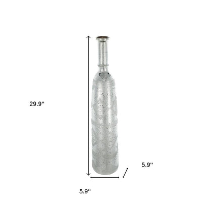 30" Antiqued Silver Floral Glass Bottle Table Vase HomeRoots
