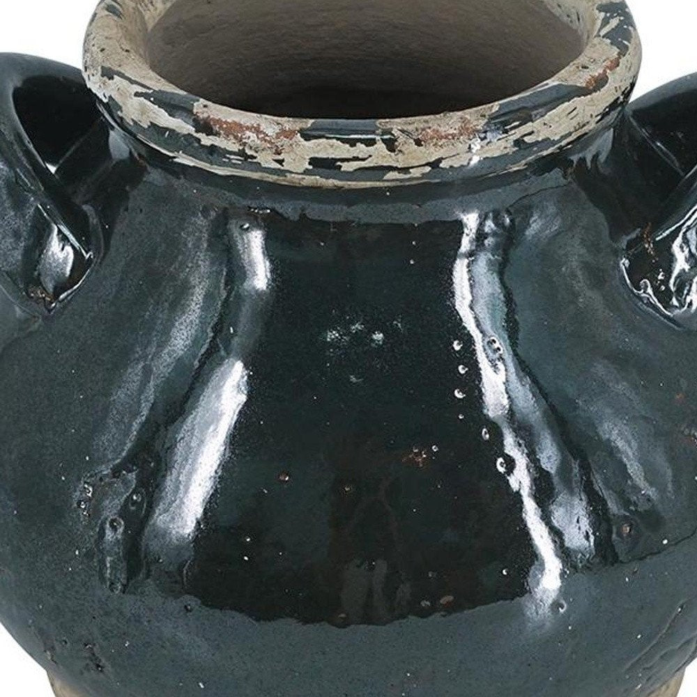 7" Dark Green And Sand Terracotta Round Jug Vase HomeRoots