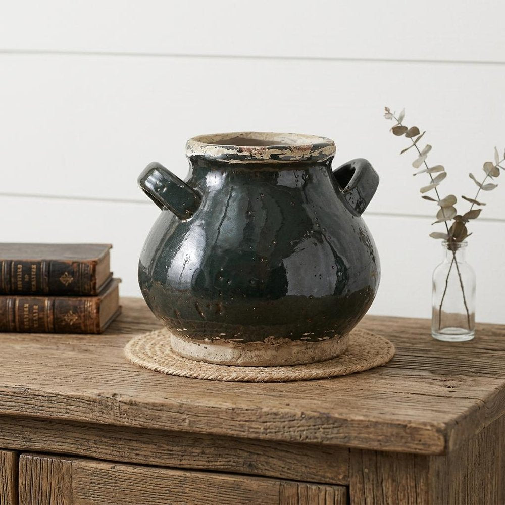 7" Dark Green And Sand Terracotta Round Jug Vase HomeRoots