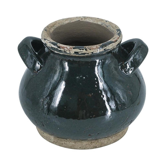 7" Dark Green And Sand Terracotta Round Jug Vase HomeRoots