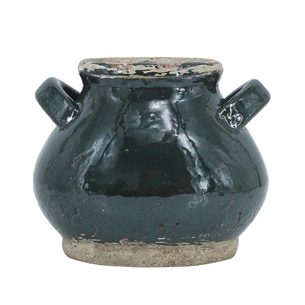 7" Dark Green And Sand Terracotta Round Jug Vase HomeRoots