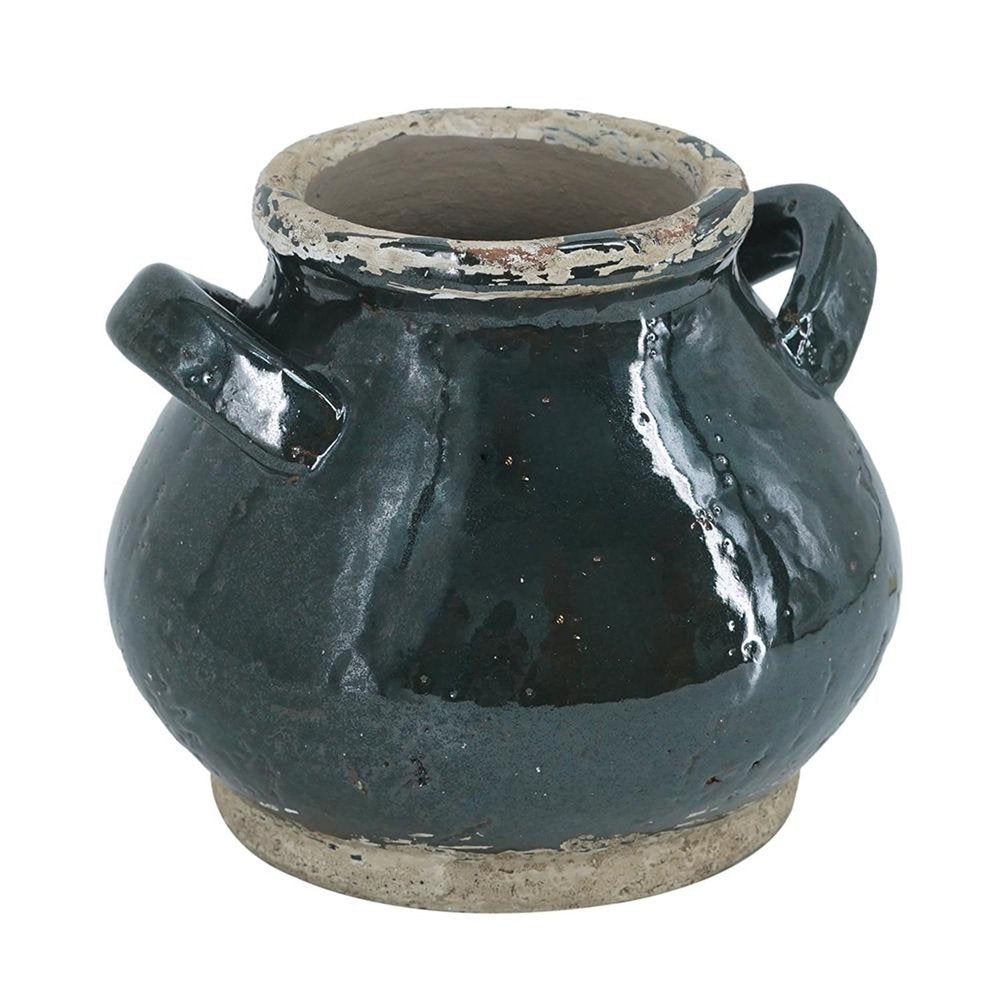 7" Dark Green And Sand Terracotta Round Jug Vase HomeRoots