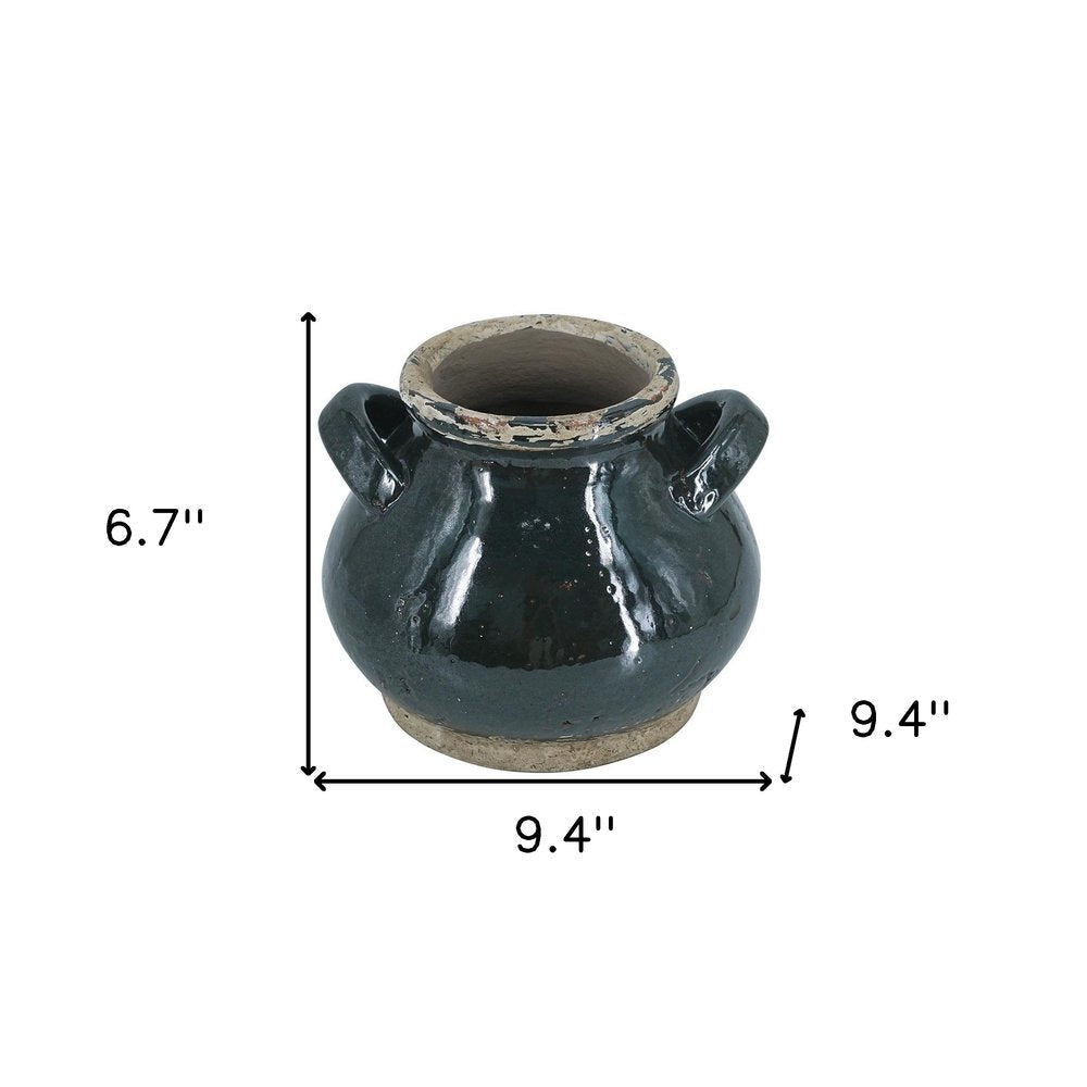 7" Dark Green And Sand Terracotta Round Jug Vase HomeRoots