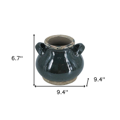 7" Dark Green And Sand Terracotta Round Jug Vase HomeRoots