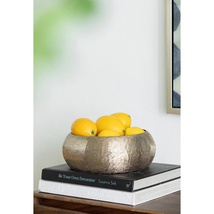 Set of Two Gold Aluminum Hammered Round Centerpiece Bowls HomeRoots