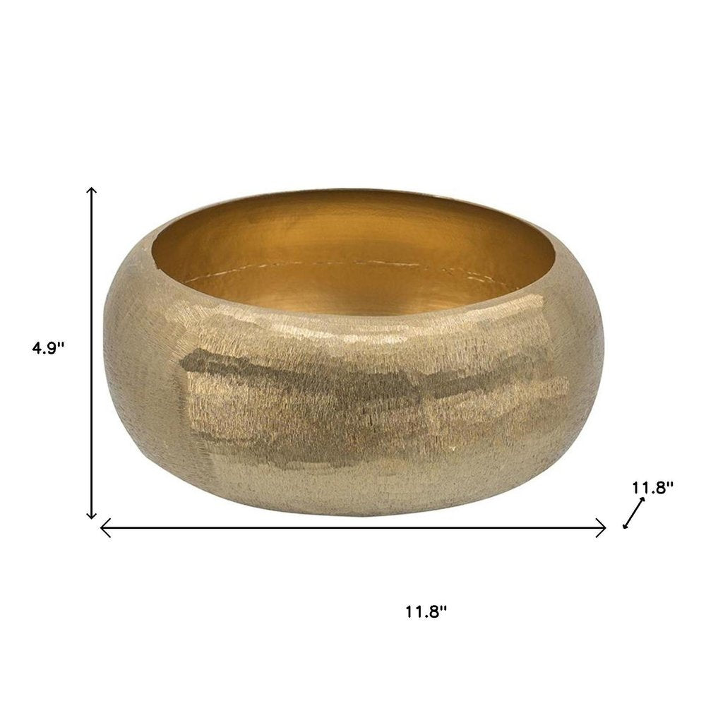 Set of Two Gold Aluminum Hammered Round Centerpiece Bowls HomeRoots