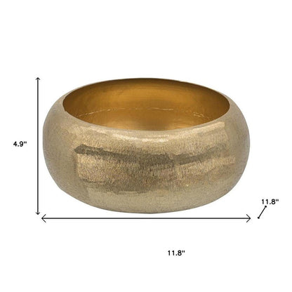 Set of Two Gold Aluminum Hammered Round Centerpiece Bowls HomeRoots