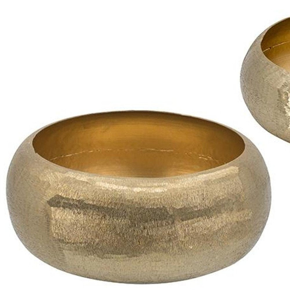 Set of Two Gold Aluminum Hammered Round Centerpiece Bowls HomeRoots