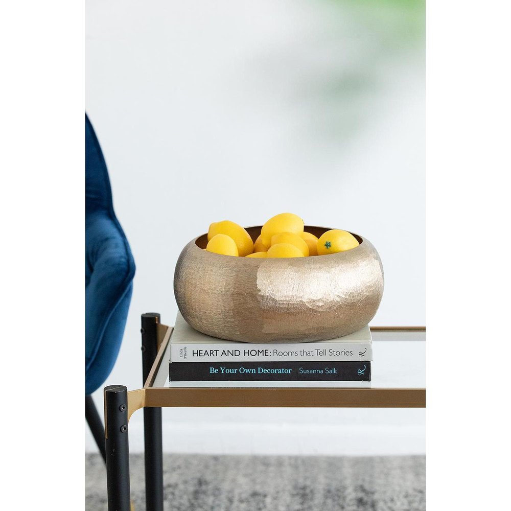 Set of Two Gold Aluminum Hammered Round Centerpiece Bowls HomeRoots
