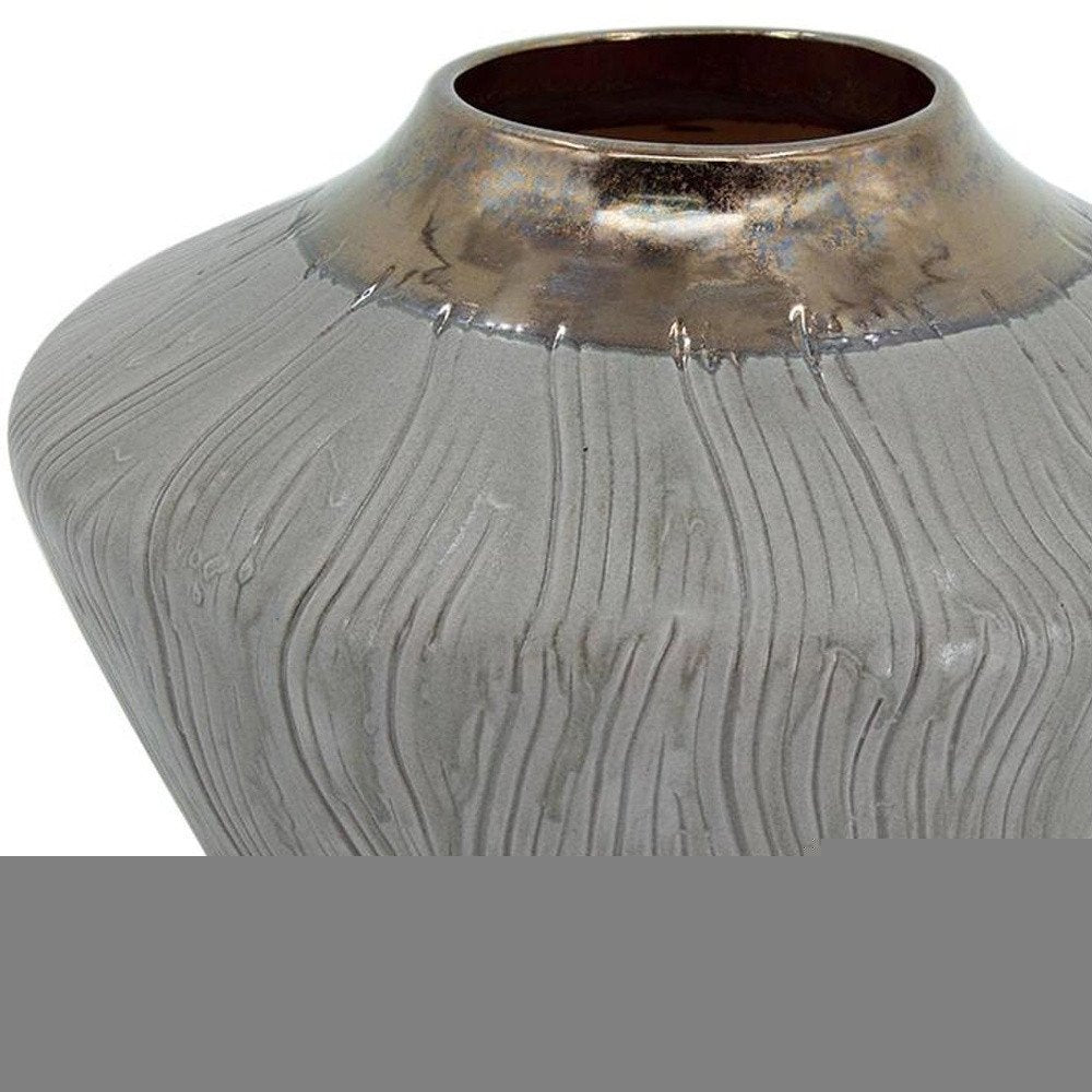7" Bronze And Gray Ceramic Round Table Vase