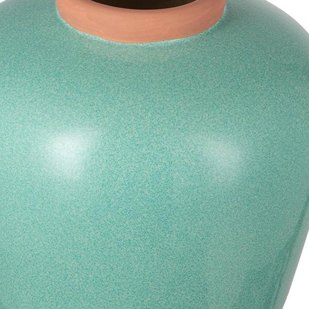 9" Natural And Teal Blue Ceramic Round Table Vase HomeRoots