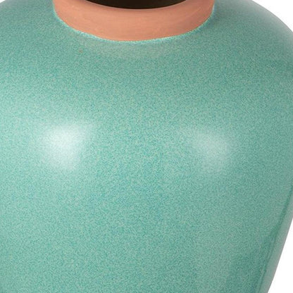 9" Natural And Teal Blue Ceramic Round Table Vase HomeRoots