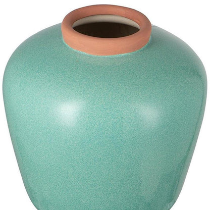 9" Natural And Teal Blue Ceramic Round Table Vase HomeRoots