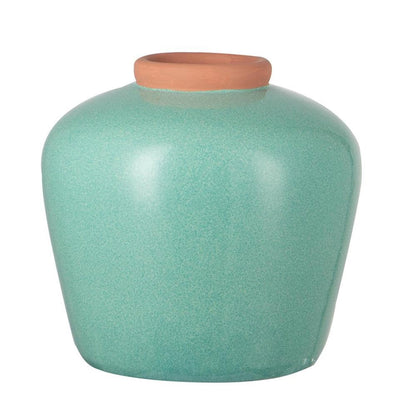 9" Natural And Teal Blue Ceramic Round Table Vase HomeRoots
