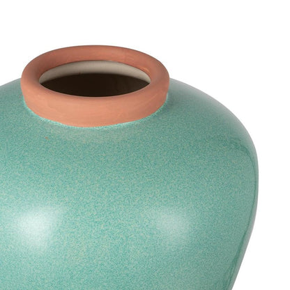 9" Natural And Teal Blue Ceramic Round Table Vase HomeRoots
