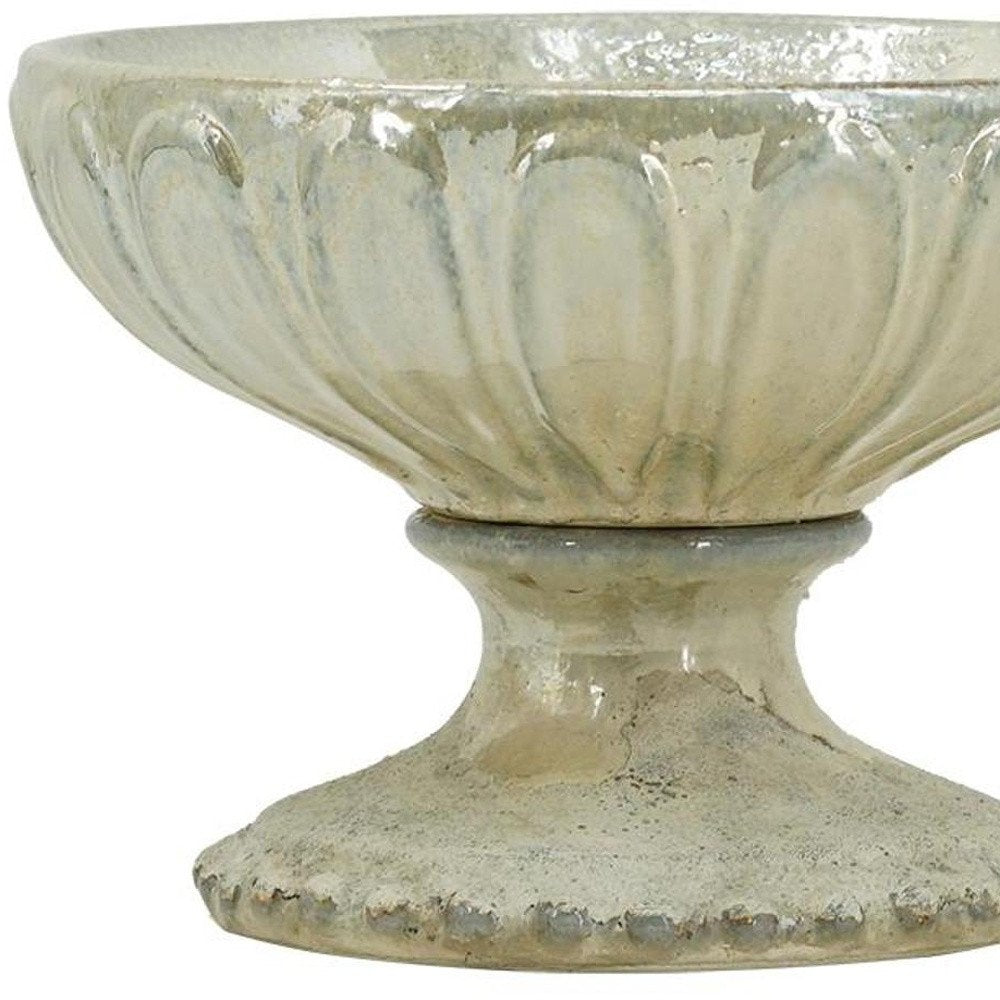 10" Gray Ceramic Round Pedestal Centerpiece Bowl HomeRoots