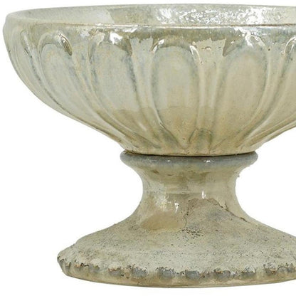 10" Gray Ceramic Round Pedestal Centerpiece Bowl HomeRoots