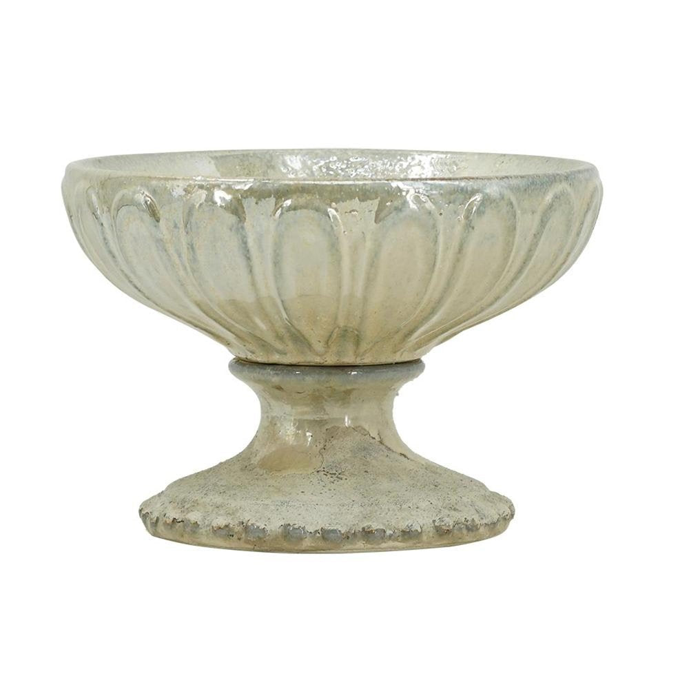 10" Gray Ceramic Round Pedestal Centerpiece Bowl HomeRoots