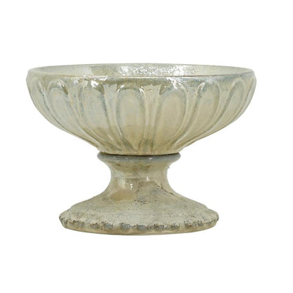 10" Gray Ceramic Round Pedestal Centerpiece Bowl HomeRoots