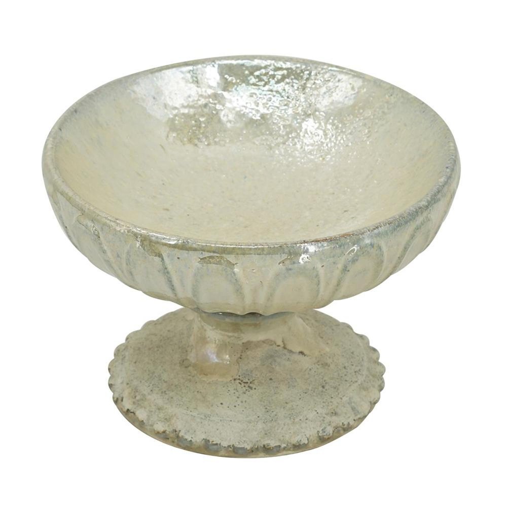 10" Gray Ceramic Round Pedestal Centerpiece Bowl HomeRoots
