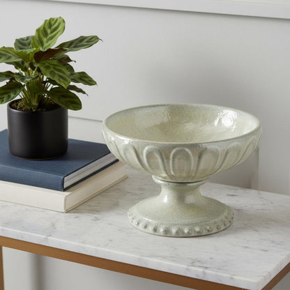 10" Gray Ceramic Round Pedestal Centerpiece Bowl HomeRoots
