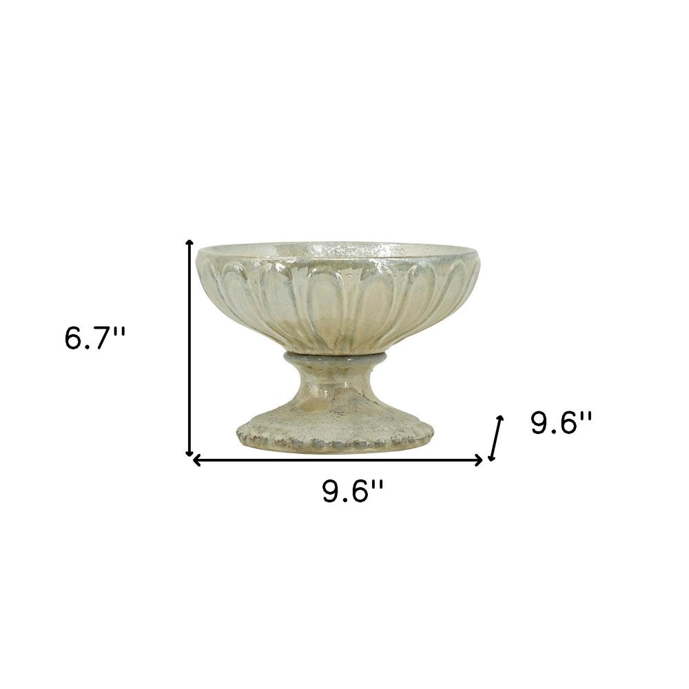 10" Gray Ceramic Round Pedestal Centerpiece Bowl HomeRoots