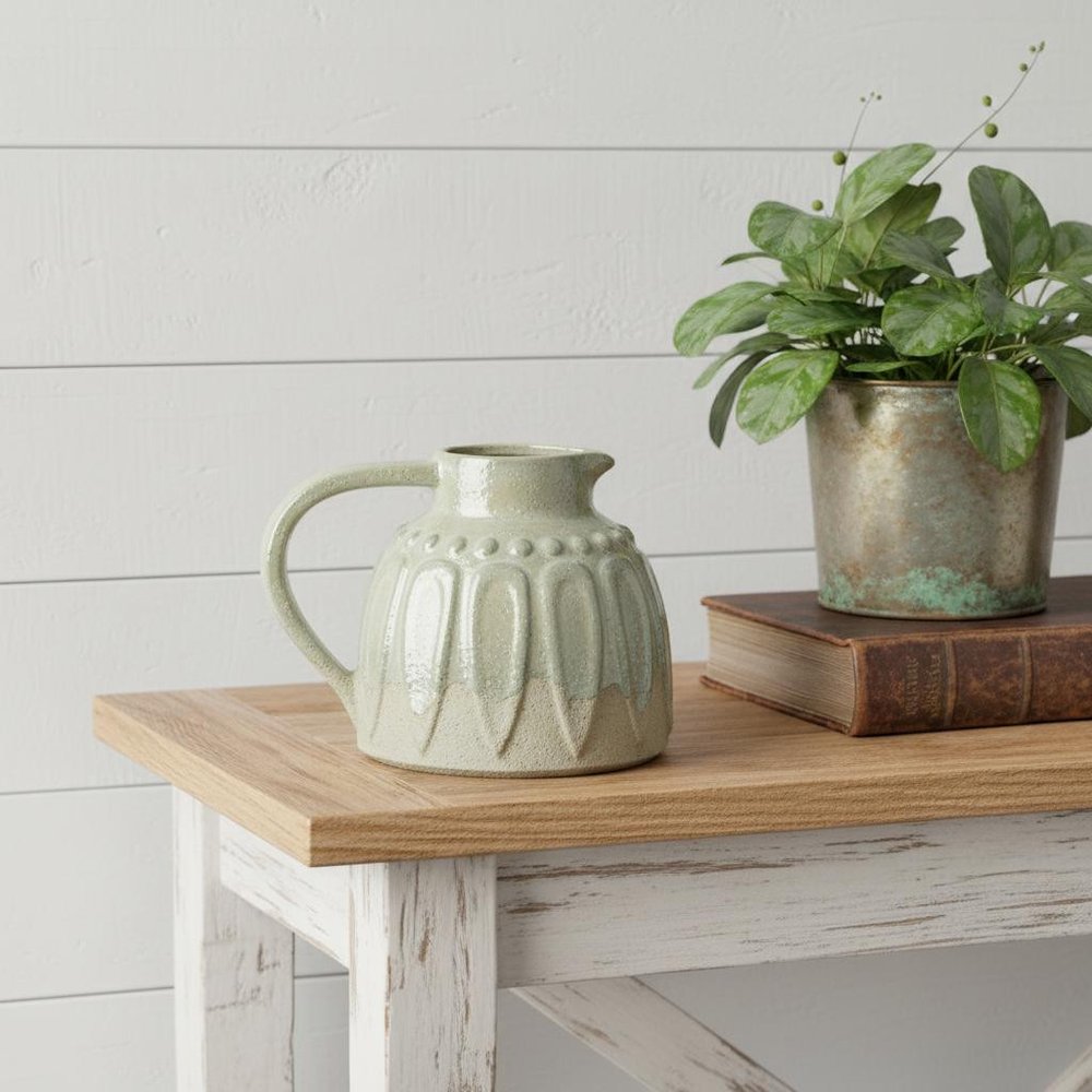 7" Gray Ceramic Round Jug Vase HomeRoots