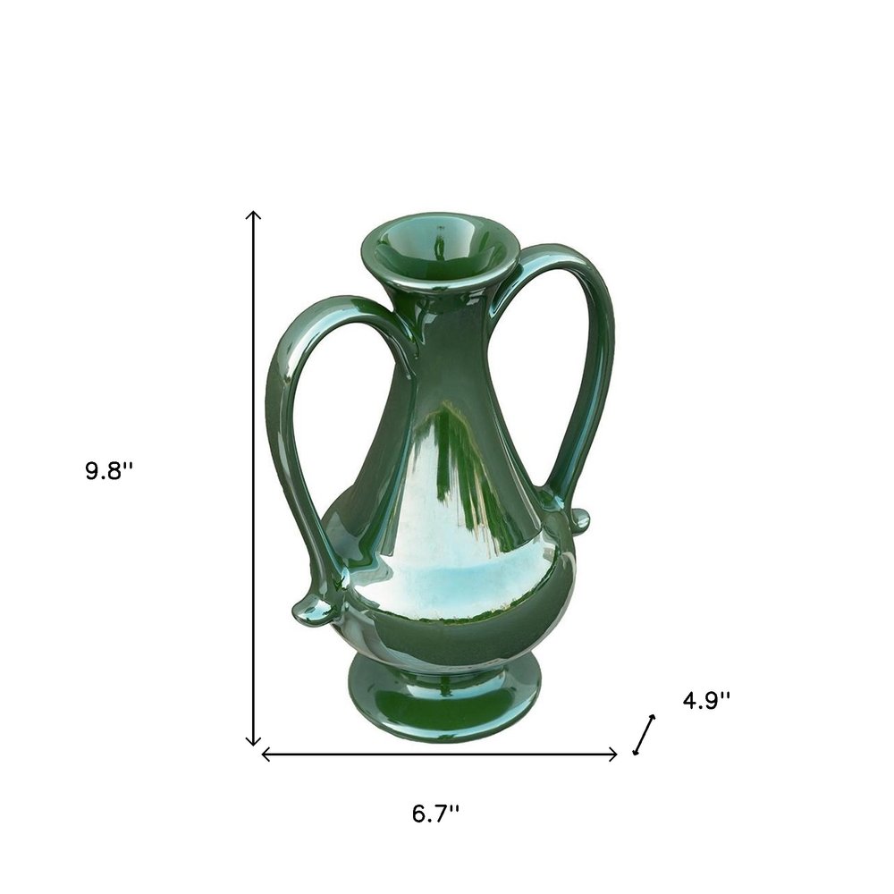 10" Hunter Green Ceramic Amphora Table Vase HomeRoots