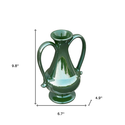 10" Hunter Green Ceramic Amphora Table Vase HomeRoots