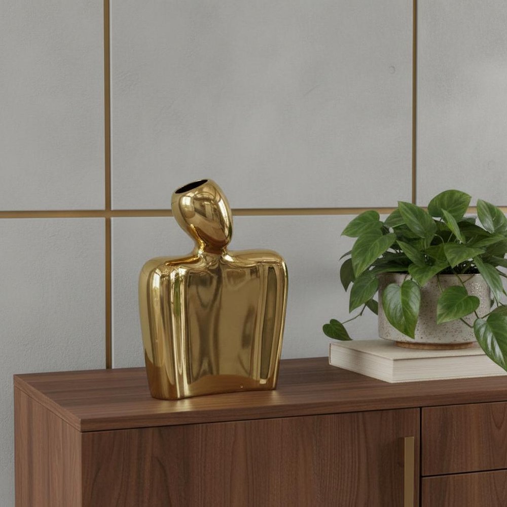 8" Gold Ceramic Modern Abstract Table Vase HomeRoots