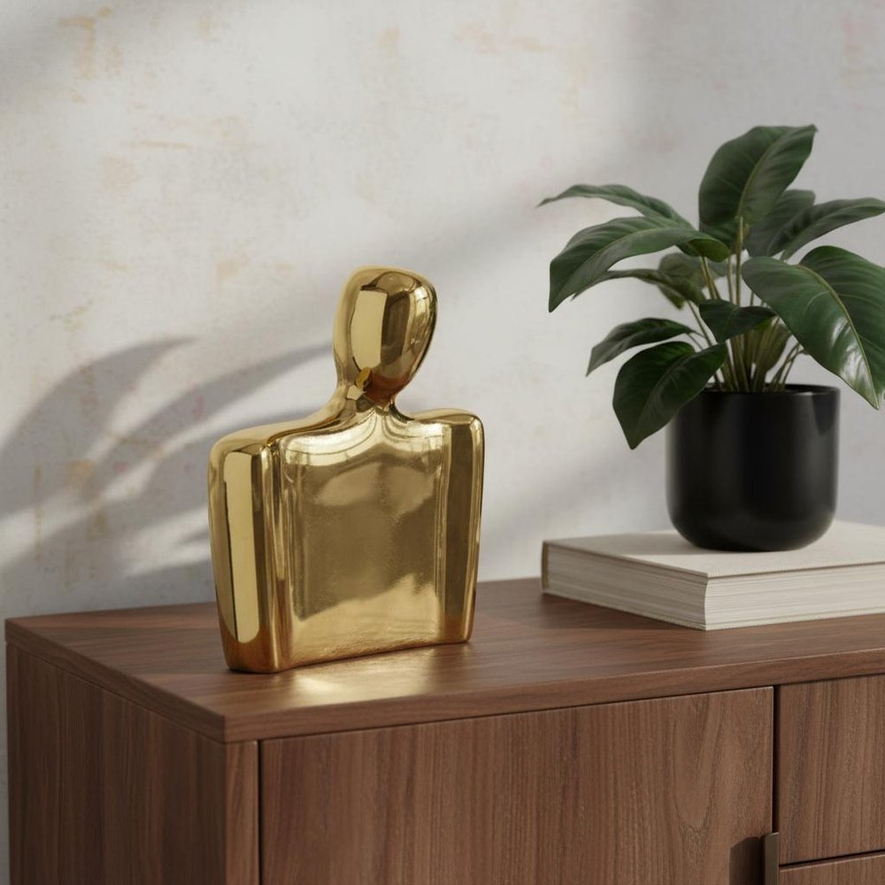 10" Gold Ceramic Modern Abstract Table Vase HomeRoots