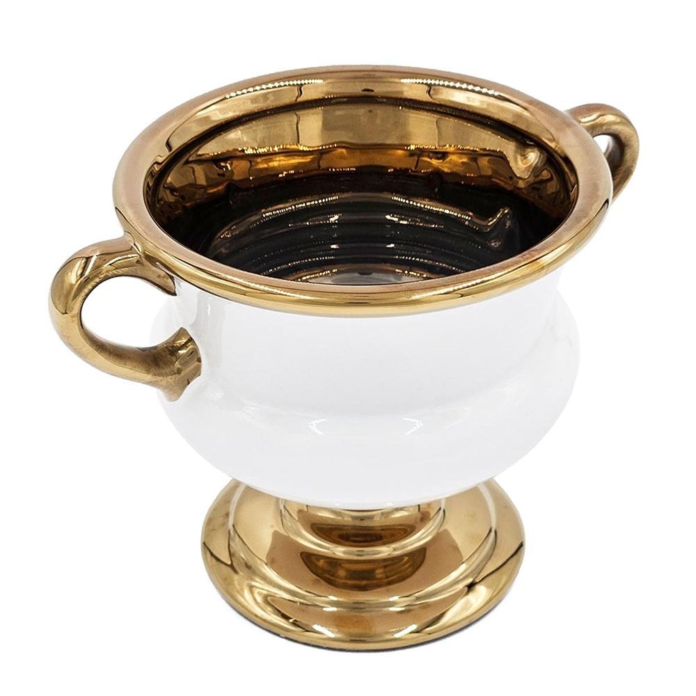 7" White And Gold Ceramic Amphora Urn HomeRoots