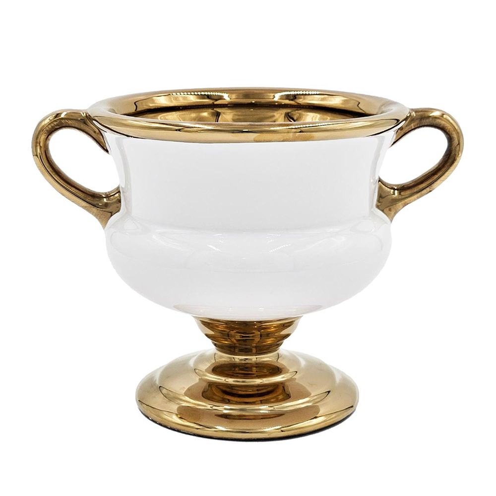 7" White And Gold Ceramic Amphora Urn HomeRoots
